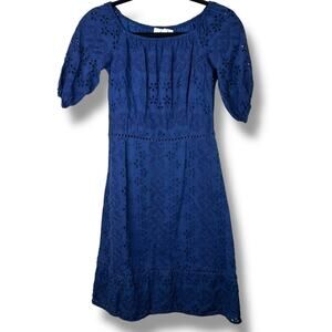 Vineyard Vines Dark Blue Cotton Floral Eyelet Puff Sleeve Mini Dress Size 2